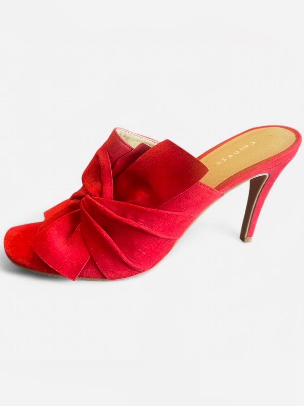 Chinese Laundry Red Knotted Suede High Heel Mule